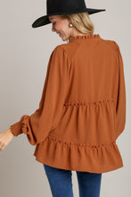 Load image into Gallery viewer, Umgee Solid Color Woven Top with Smocked Details in Ginger Shirts &amp; Tops Umgee   
