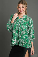 Load image into Gallery viewer, Umgee Mixed Print Baby Doll Top in Green Shirts &amp; Tops Umgee   
