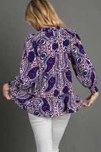 Load image into Gallery viewer, Umgee Mixed Print Baby Doll Top in Eggplant Shirts &amp; Tops Umgee   
