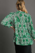 Load image into Gallery viewer, Umgee Mixed Print Baby Doll Top in Green Shirts &amp; Tops Umgee   
