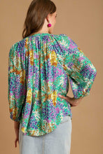 Load image into Gallery viewer, Umgee Mixed Print A-Line Top in Green Shirts &amp; Tops Umgee   
