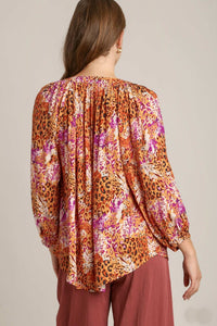 Umgee Mixed Print A-Line Top in Ochre Shirts & Tops Umgee   