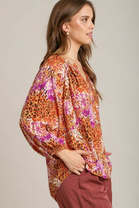 Umgee Mixed Print A-Line Top in Ochre Shirts & Tops Umgee   