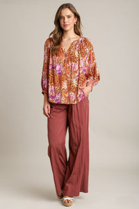 Umgee Mixed Print A-Line Top in Ochre Shirts & Tops Umgee   