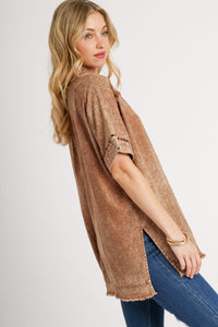 Umgee Mineral Washed Linen Blend Boxy Cut Top in Cappuccino Shirts & Tops Umgee   