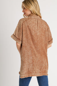 Umgee Mineral Washed Linen Blend Boxy Cut Top in Cappuccino Shirts & Tops Umgee   