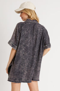 Umgee Mineral Washed Linen Blend Boxy Cut Top in Midnight Shirts & Tops Umgee   