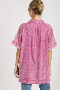 Umgee Mineral Washed Linen Blend Boxy Cut Top in Raspberry Shirts & Tops Umgee   