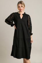 Load image into Gallery viewer, Umgee Tiered Midi Dress with Burnout Sleeves in Black Dresses Umgee   
