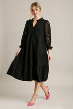 Load image into Gallery viewer, Umgee Tiered Midi Dress with Burnout Sleeves in Black Dresses Umgee   
