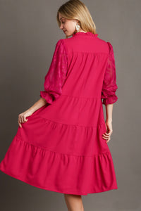 Umgee Tiered Midi Dress with Burnout Sleeves in Magenta Dresses Umgee   