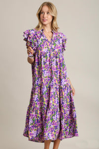 Umgee Floral Print A-Line Maxi Dress in Lavender ON ORDER Dresses Umgee   