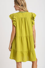 Load image into Gallery viewer, Umgee Embroidery Detailed Short A-Line Dress in Cyber Lime Dress Umgee   

