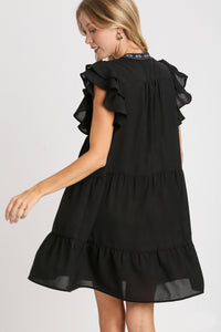 Umgee Embroidery Detailed Short A-Line Dress in Black Dress Umgee   
