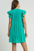 Load image into Gallery viewer, Umgee Embroidery Detailed Short A-Line Dress in Jade Green Dress Umgee   
