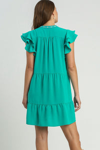 Umgee Embroidery Detailed Short A-Line Dress in Jade Green Dress Umgee   