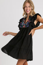 Load image into Gallery viewer, Umgee Embroidery Detailed Short A-Line Dress in Black Dress Umgee   
