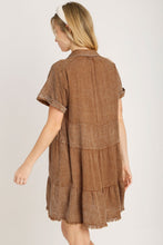Load image into Gallery viewer, Umgee Mineral Washed Tiered Dress with Contrasting Details in Cappuccino Dress Umgee   
