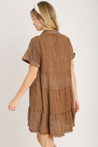 Umgee Mineral Washed Tiered Dress with Contrasting Details in Cappuccino Dress Umgee   
