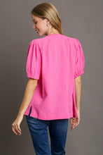 Load image into Gallery viewer, Umgee Boxy Cut Cotton Gauze Top with Embroidery Details in Bubblegum
