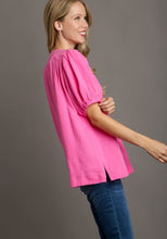 Load image into Gallery viewer, Umgee Boxy Cut Cotton Gauze Top with Embroidery Details in Bubblegum
