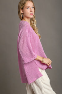 Umgee Waffle Knit Boxy Cut Top in Bubble Pink Shirts & Tops Umgee   