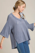 Load image into Gallery viewer, Umgee Waffle Knit Boxy Cut Top in Slate Blue Shirts &amp; Tops Umgee   
