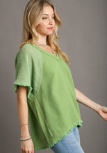 Load image into Gallery viewer, Umgee Cotton Gauze Boxy Top with Frayed Details in Melon Shirts &amp; Tops Umgee   
