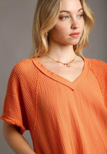 Load image into Gallery viewer, Umgee Cotton Gauze Boxy Top with Frayed Details in Papaya Shirts &amp; Tops Umgee   
