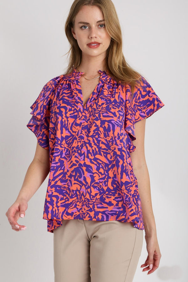 Umgee Two-Toned Abstract Print Top in Purple Shirts & Tops Umgee   