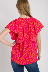 Umgee Two-Toned Abstract Print Top in Orange Shirts & Tops Umgee   