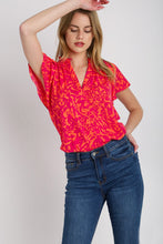 Load image into Gallery viewer, Umgee Two-Toned Abstract Print Top in Orange Shirts &amp; Tops Umgee   
