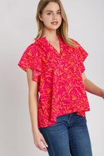 Load image into Gallery viewer, Umgee Two-Toned Abstract Print Top in Orange Shirts &amp; Tops Umgee   
