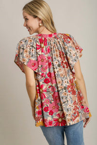 Umgee Floral Print Boxy Cut Top in Rose Mix ON ORDER Shirts & Tops Umgee   