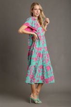 Load image into Gallery viewer, Umgee Two Tone Floral Print Midi Dress in Cotton Candy Mix Dresses Umgee   
