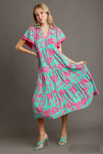 Load image into Gallery viewer, Umgee Two Tone Floral Print Midi Dress in Cotton Candy Mix Dresses Umgee   
