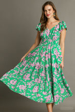 Load image into Gallery viewer, Umgee Two Toned Floral Print Tiered Maxi Dress in Green Mix Dress Umgee   
