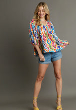 Load image into Gallery viewer, Umgee Mixed Print High Neck Boxy Cut Top in Pink/Blue Shirts &amp; Tops Umgee   
