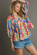 Load image into Gallery viewer, Umgee Mixed Print High Neck Boxy Cut Top in Pink/Blue Shirts &amp; Tops Umgee   
