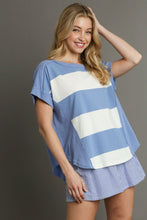 Load image into Gallery viewer, Umgee Stripped Color Block Top in Dusty Blue Shirts &amp; Tops Umgee   
