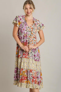 Umgee Mixed Floral Print A-Line Dress in Lavender Mix ON ORDER Dress Umgee   