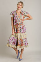 Umgee Mixed Floral Print A-Line Dress in Lavender Mix ON ORDER Dress Umgee   