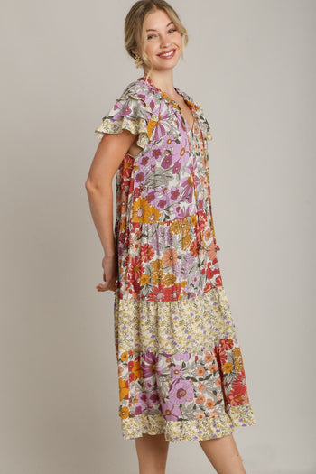 Umgee Mixed Floral Print A-Line Dress in Lavender Mix ON ORDER Dress Umgee   