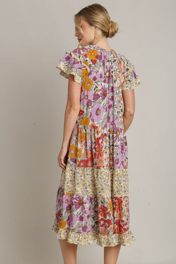 Umgee Mixed Floral Print A-Line Dress in Lavender Mix ON ORDER Dress Umgee   