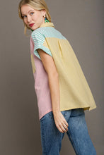 Load image into Gallery viewer, Umgee Colorblock Mixed Striped Button Down Top in Jade Shirts &amp; Tops Umgee   
