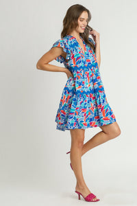 Umgee Short Abstract Print Tiered Dress in Periwinkle Dress Umgee   