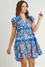 Load image into Gallery viewer, Umgee Short Abstract Print Tiered Dress in Periwinkle Dress Umgee   
