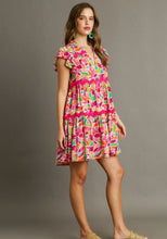 Load image into Gallery viewer, Umgee Short Abstract Print Tiered Dress in Rose Pink Dress Umgee   
