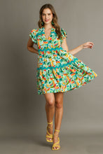 Load image into Gallery viewer, Umgee Short Abstract Print Tiered Dress in Green Dress Umgee   
