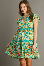 Load image into Gallery viewer, Umgee Short Abstract Print Tiered Dress in Green Dress Umgee   
